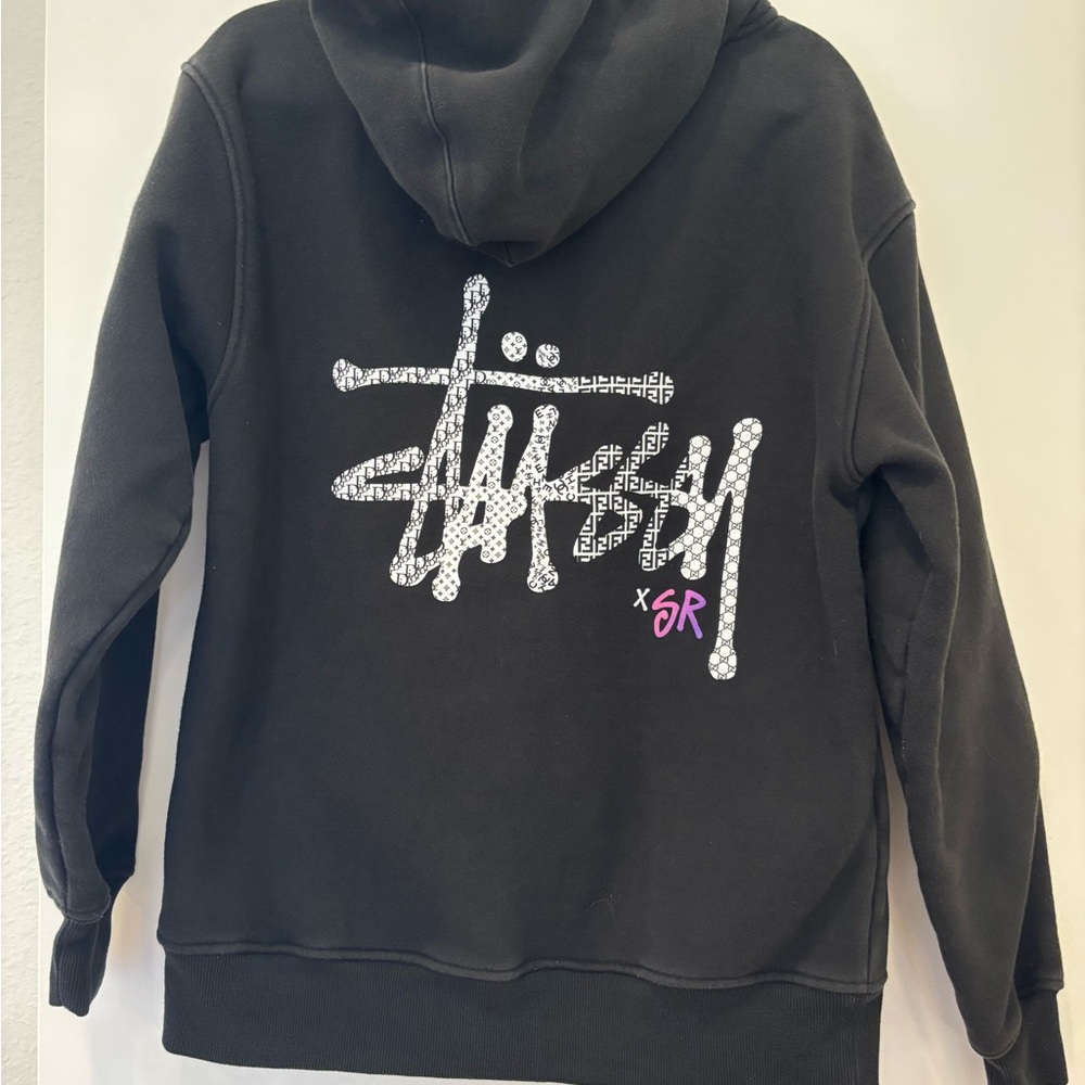 Stussy Common Basic Black Hooded sweatshirt streetwear designer logo Y2K 90s - Picture 2 of 5